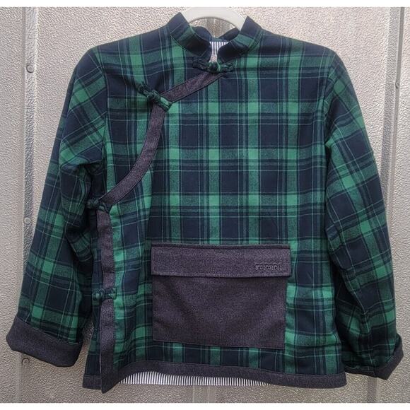 OLOLO Green &Blue Side Button Lined Flannel Top Size S - Picture 1 of 11
